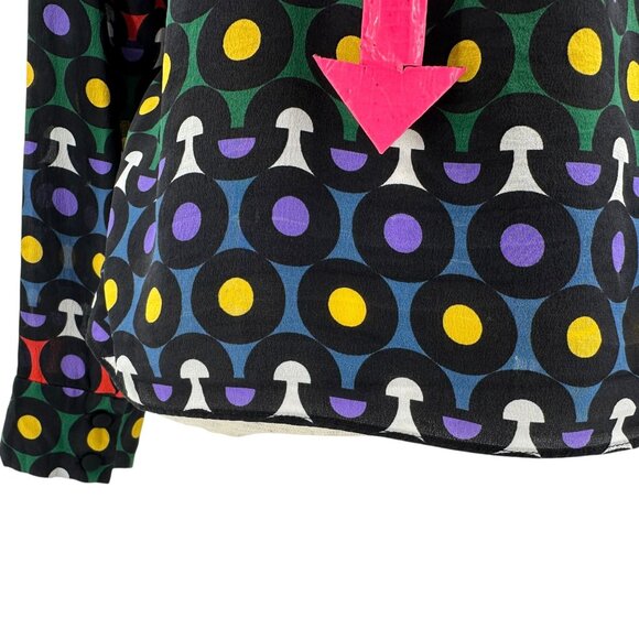 Alice + Olivia Womens XS Top Willa Silk Placket Multicolor Print Button Blouse - Picture 5 of 9